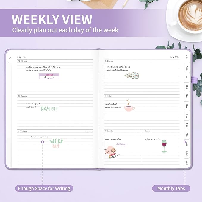 Planner 2026-2027, 8.5" x 11" Weekly and Monthly Planner with Tabs from Jul 2026 - Jun 2027 Academic Year, A4 Large Hardcover Agenda Calendar with Date for School & Office Schedule, Purple
