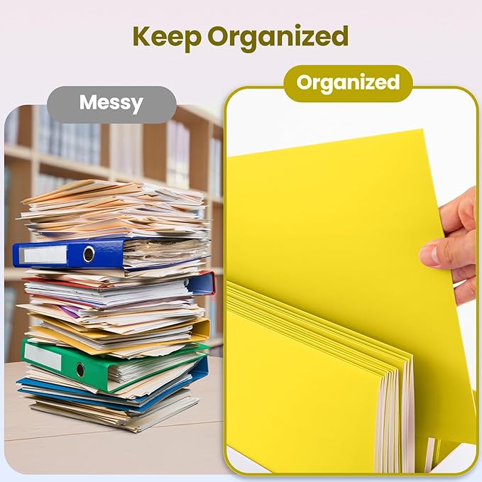BIBRADAA® 50 Packs Yellow Folders,Paper Folder Surface with Waterproofing,Letter Size,Holds 100 Plus Sheets,for School,Office,Business. (50, Yellow)