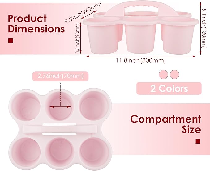2 Pack Classroom Caddy For School,Kidsroom,Pencil Holder,Plastic Cup Caddy for Drink Delivery (Pink)