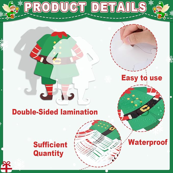 60Pcs Christmas Elf Cutouts Christmas Bulletin Board Decoration Xmas Elf DIY Photo Craft Cutouts Winter Classroom Supplies for Teacher Student Holiday Party School Classroom Home Chalkboard Wall Decor