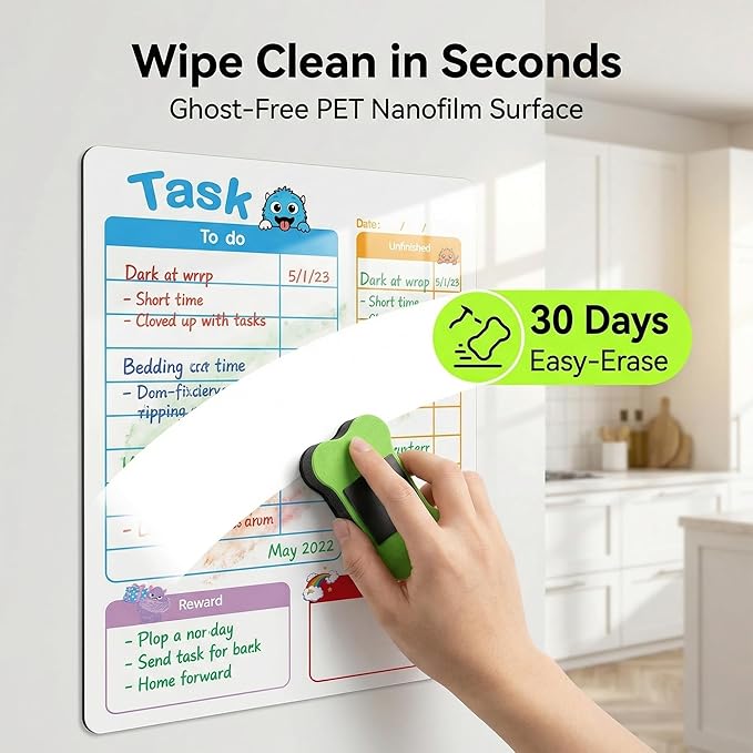 Magnetic Dry Erase Board Calendar for Fridge, Clear Monthly and Weekly Meal Planner Whiteboard Refrigerator, Menu Board for Kitchen