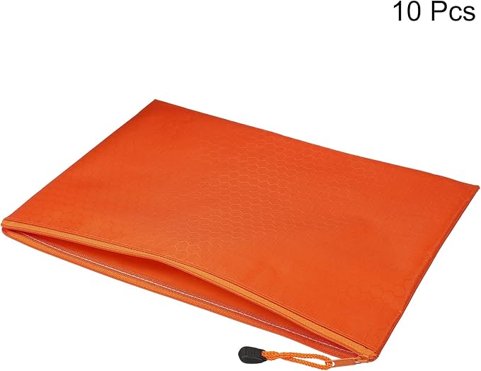 PATIKIL Waterproof Zipper File Bags, 10 Pack A4 Size Document Pocket Storage Organizer Pouch for Travel Office Supply, Orange