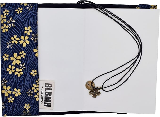 BLBMH A6 Book Cover 4x6 | Non-Stretch Fabric Sleeve with Bookmark | Handmade Washable Protector for Paperback Journal Bible Notebook | Gift for Women Readers - Blue Sakura