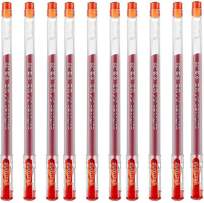 Gel Pens, 0.38mm Ink Pens Smooth Writing Pens, Quick Dry Ink Pens, Set of 10 (Red)