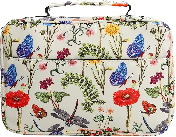 Bible Cover Carrying Book Case Church Bag Bible Protective with Handleand Zippered Back Pocket, Gift for Girls Women Mother Men Women Father Kids(White)