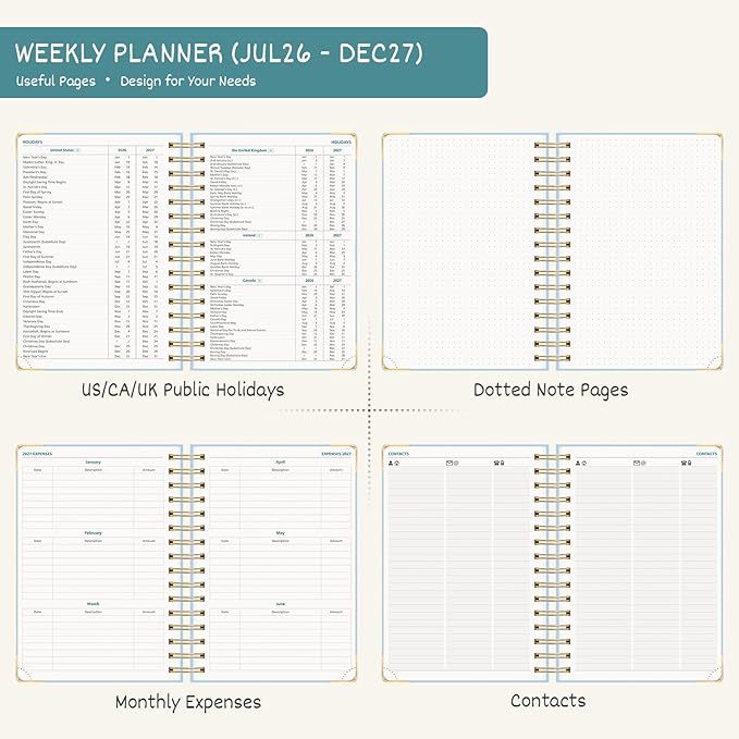 BEZEND Weekly Planner 2026-2027 (6" x 8.5") with Hourly Timeslot (Jul 26-Dec 27) 18 Months Academic Calendar - Deluxe Design - Thick 100GSM Paper, Laminated Monthly Tabs, Corner Protectors, Light Blue