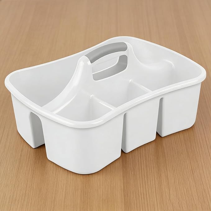 Multipurpose Easy-Carry Plastic Utility Caddy - Durable Handy Storage Organizer for Home Kitchen Bathroom Office Garage, White