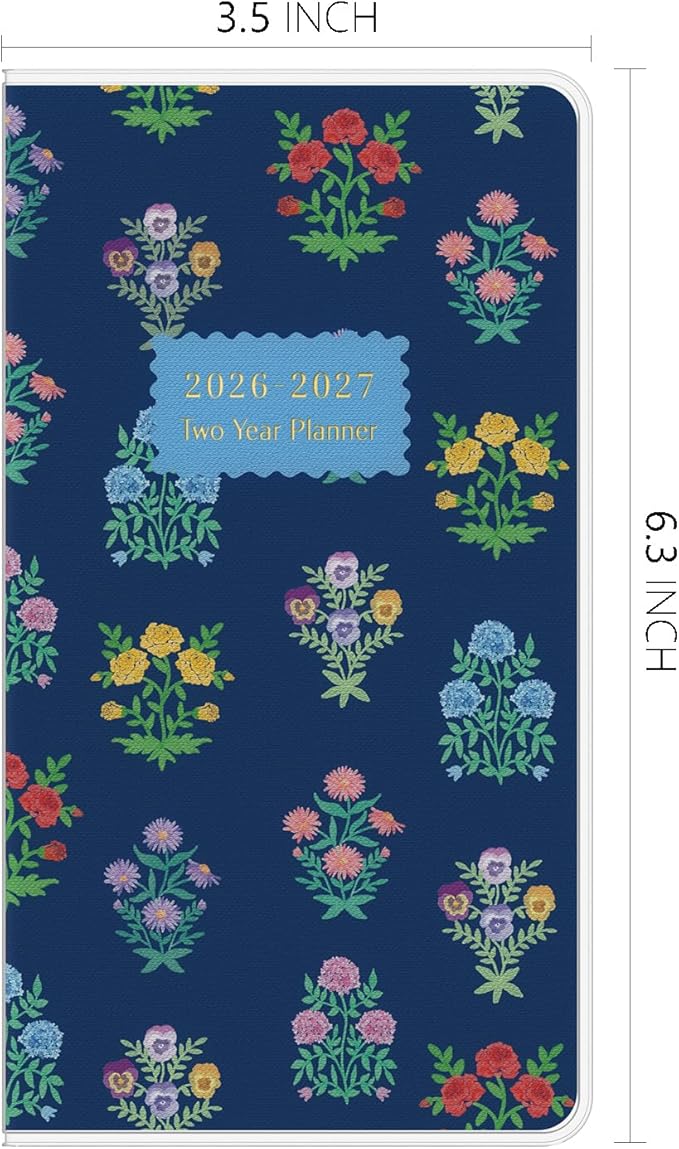 Pocket Calendar 2026-2027, Jotsome 2 Year Monthly Planner from Now to December 2027, 3.5"x6.4", Small Pocket Planner with PVC Cover for Purse, Flower Garden