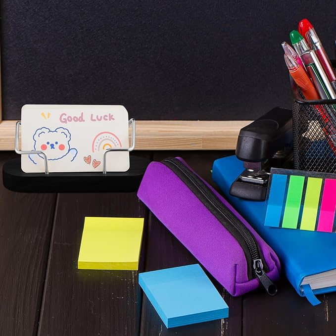 Amyhill 2 Pcs Wood Business Card Holder for Desk Wooden Business Card Display Stand Postcard Organizer for Office Home Desktop(Black)