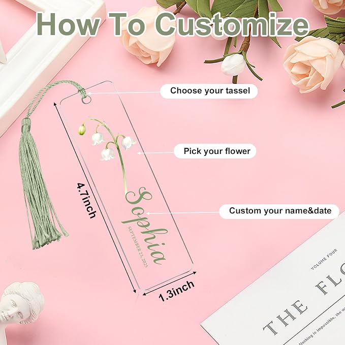 Personalized Bookmarks for Women Book Lover Birth Flower Birthday Customized Gifts for Reading Her Daughter Friends (Acrylic #4)