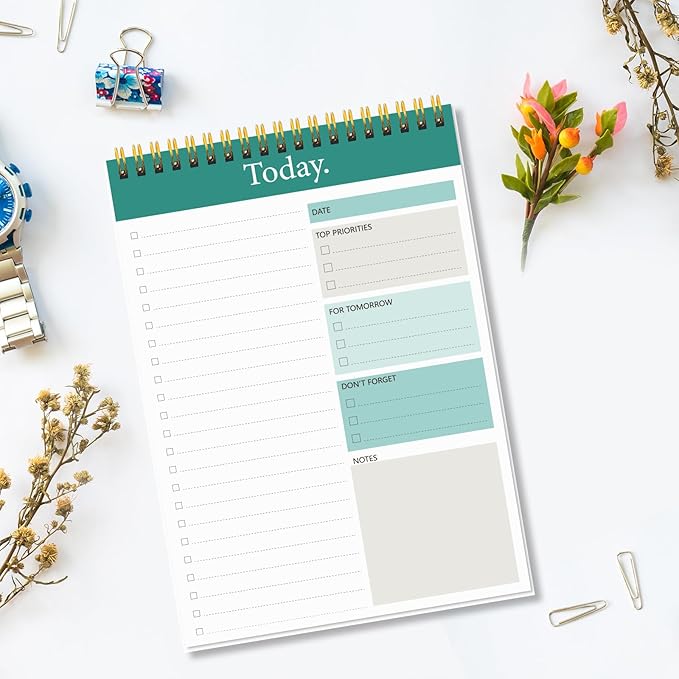 KMQOY To Do List Notepad - Daily Planner Pad Undated 52 Sheets Spiral Today Planner Note Pad Premium Thick Paper 6.5" x 9.8" For Work and Personal Organized - Green