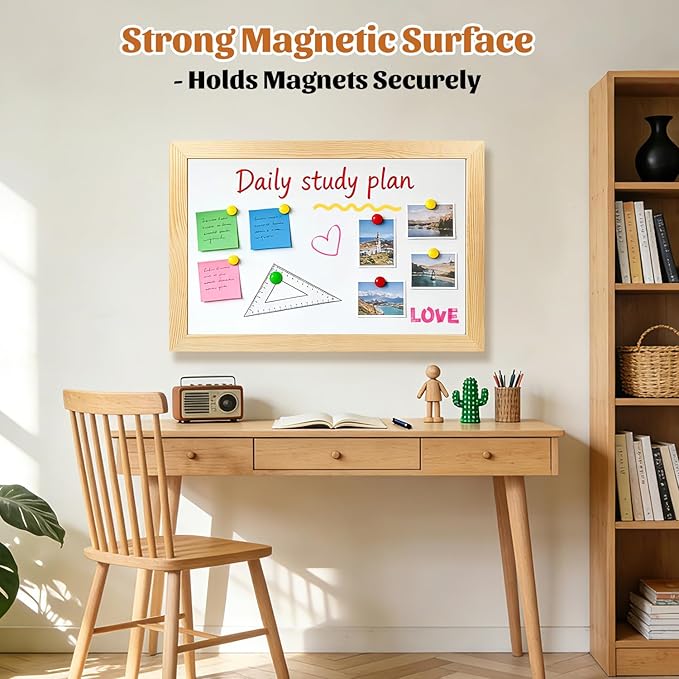Magnetic Chalkboard for Wall, 24 x 36 Inch Solid Wood Framed Brown Magnetic Board, Wall Mounted Chalk Board for Kitchen, Restaurant, Food Truck and Calendar Board