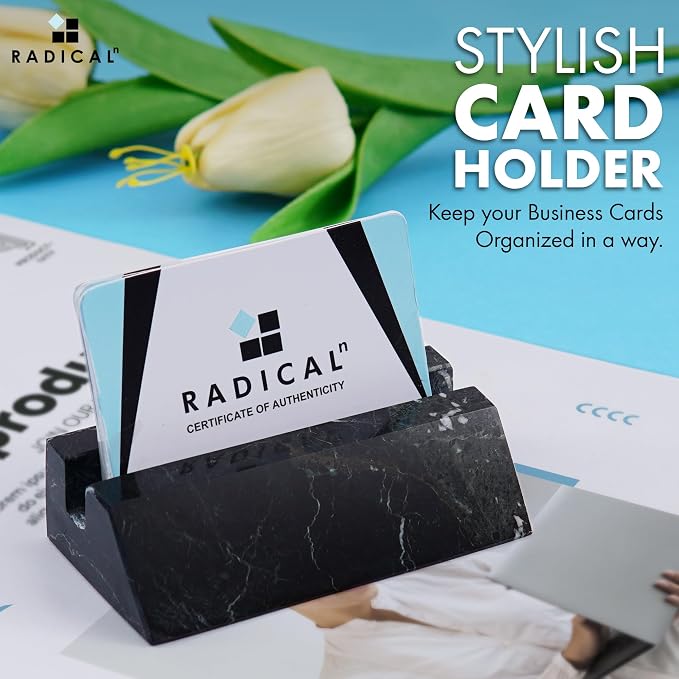 Radicaln Marble Business Card Holder - Black, 4" Handmade Office Card Holder & Organizer
