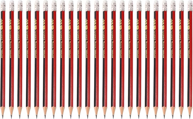 M&G Wooden Hexagonal Pencils, 24 Pcs HB Round Pencils with Eraser for Classroom & Office, Red & Black
