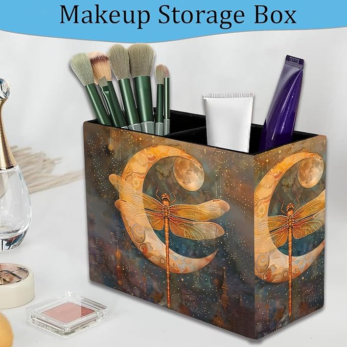 Pen Holder and Anti-Slip Mouse Pad Combination, Makeup Brush Storage Box, Tableware Storage Box, Suitable for Office and Home - Vintage Dragonfly