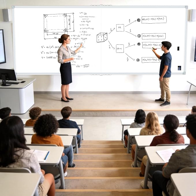 118"X48" Large Magnetic Whiteboard - Dry Erase Board, 10x4 Ft, Foldable Design, Non-Reflective Coating Surface Ultra-Wide Office White board, Silver Frame For Lecture Hall (Full Kit Included)