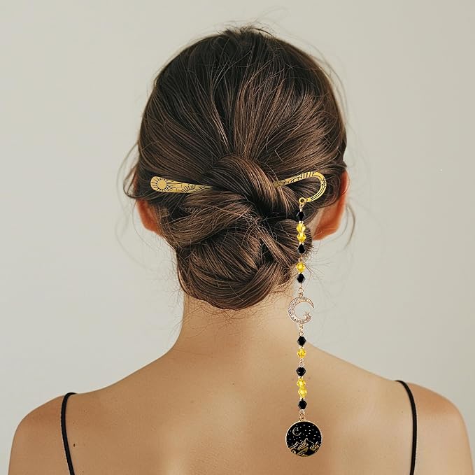 Fantasy Acotar Metal Bookmark - Retro Vintage Hook Book Marks Page Mark with Beaded Black Gold Moon Charm for Women Men Students Teachers Reading Lovers Birthday Gifts School Accessories