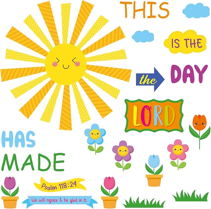 Fuyoooo 150 Pcs Spring Christian Bulletin Board Set Sunday School Bulletin Board Inspired Religious Classroom Decoration for Teacher Sunday School VBS Bible Church Summer Wall Decor(Bright Colors)