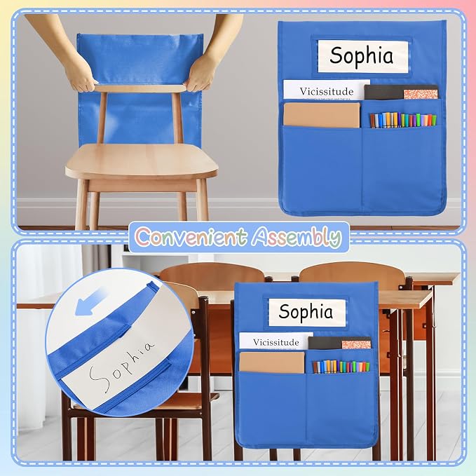 gisgfim 24 Pcs Chair Pockets for Classroom 16.7 x 19.3 Inch s with Name Tag Chairback 3 Pockets Chairs Seat Back Organizer for Elementary School Daycare Home Supply (Light Boho)
