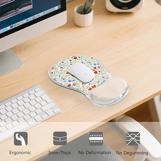AUPET Ergonomic Mouse Pad with Gel Wrist Support – Non-Slip Mouse Mat with Comfortable Memory Gel Cushion – Relieves Wrist Pain – Designer Pattern for Home Office & Gaming (Colorful Ditsy)