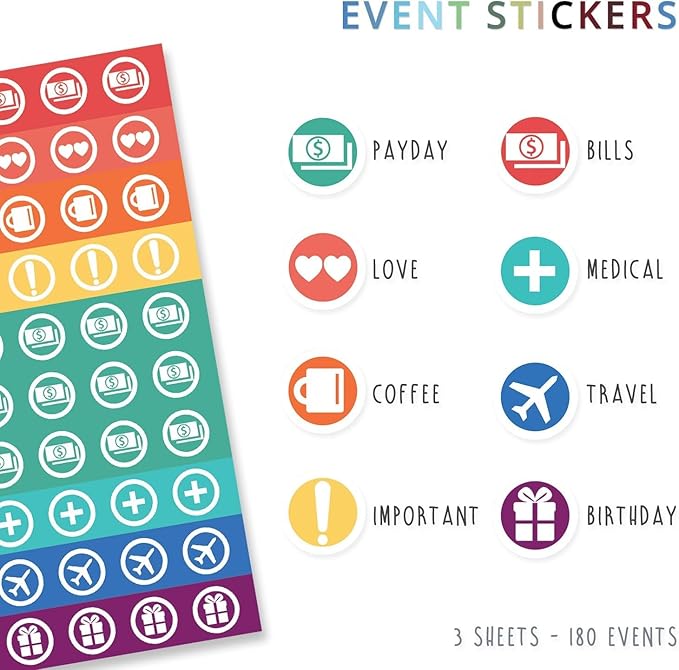 The Simple Elephant Stickers - Productivity Planner Stickers - Perfect Fit with Planners, Journals, Agendas - Variety Pack with Calendar Tabs, Events, Flags - 6 Sheets - 392 Stickers