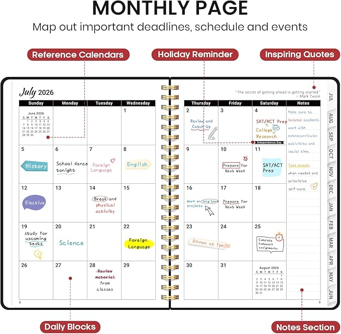 Planner 2026-2027 for Women & Men, Set of 3, Academic Monthly and Weekly Calendar Planner, Jul 2026 - Jun 2027, A5 (6.3" x 8.5"), Teacher Student Planning Book with Tabs, Ideal for Office School Supplies - 3 Black