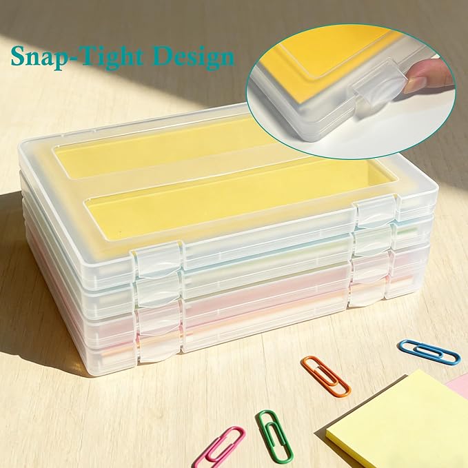 4 Pack Paper Storage Box, Plastic Scrapbook Paper Organizer for A4, 8.5" x 11" Letter, Board Game Storage Containers for File, Craft and Arts Supplies, Puzzle, Document, 8" x 10" Photo