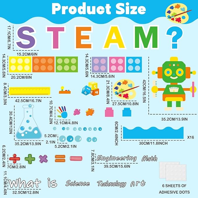 STEAM Bulletin Board Decorations STEAM Science Bulletin Board Math Technology Engineering Art Paper Cutouts Classroom Decor for Teachers Students Back to School Home Wall Door Decors Supplies