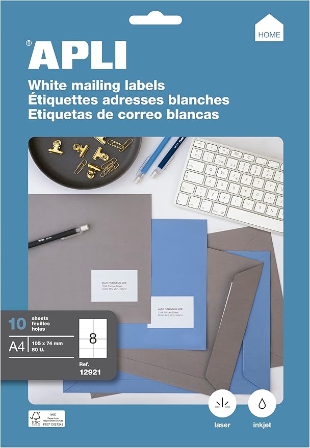 APLI 10 Sheets 105.0 x 74.0 mm Permanent Labels 12921