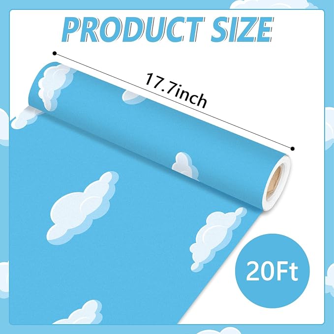 Qyeahkj Sky White Cloud Bulletin Board Paper Roll Cloud Bulletin Board Background Paper Fade Resistant Blue Classroom Decoration Poster Art Craft Home Wall Education Decoration Supplies 17.7in x 20ft