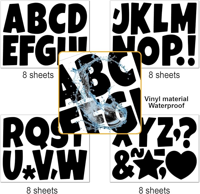 Bemeol Bulletin Board Letters 32 Sheets 4 Inch Stick on Letters Alphabet Cutout Letter for Bulletin Board Display School Classroom Home Decor(Black)