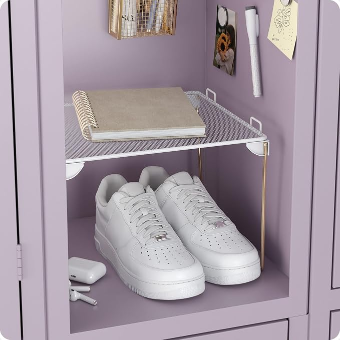 U Brands Mesh Locker Organizer Shelf, 11" x 10" x 8", White and Gold, Back to School Essentials, Stackable, Fits Standard Size School Lockers