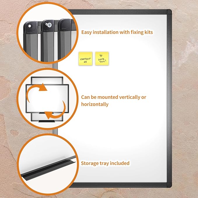 VIZ-PRO Magnetic Dry Erase White Board, 48 X 32 Inches, Black Aluminium Frame