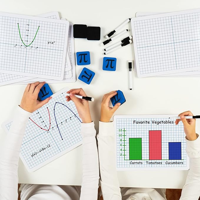 Simply Magic 12 Pack Double-Sided Dry Erase Graph Lap Boards - Class Set of Individual Classroom Whiteboards for Students, XY Axis Graphing Lap Boards - Math Teacher Supplies for Classroom - 12''x9''