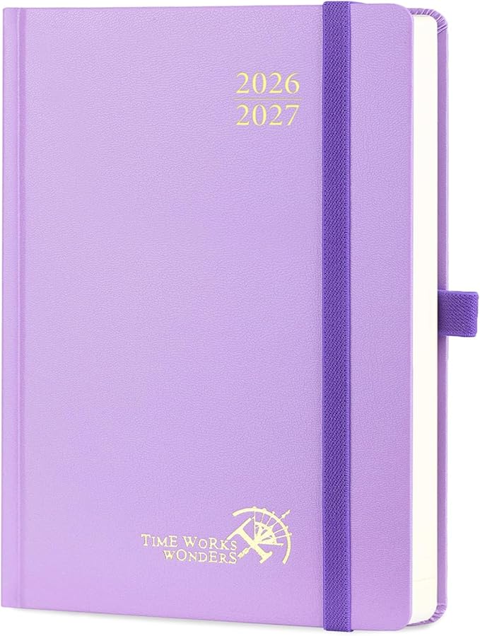 POPRUN 2026-2027 Daily Planner One Page Per Day (Medium - 5.75" x 8.5") - Academic Calendar Book(July 2026 - June 2027), 2026 Day Appointment Book with Pen Holder, Hardcover - Violet