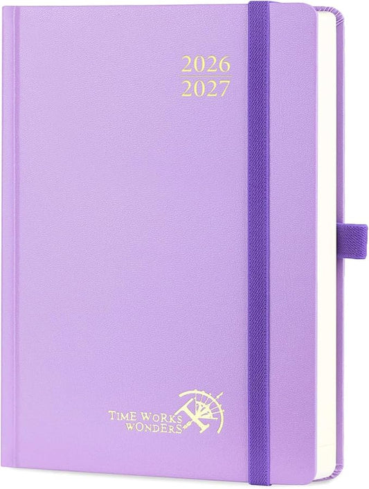 POPRUN 2026-2027 Daily Planner One Page Per Day (Medium - 5.75" x 8.5") - Academic Calendar Book(July 2026 - June 2027), 2026 Day Appointment Book with Pen Holder, Hardcover - Violet