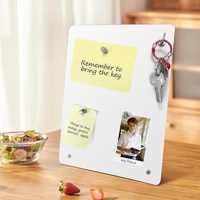 Magnetic Metal Display Bulletin Board, White, 4 Pack, 11x8 Inch | Includes 12 Magnets, For Memos Messages Photos, Home School Kitchen Office Use, Vertical Orientation