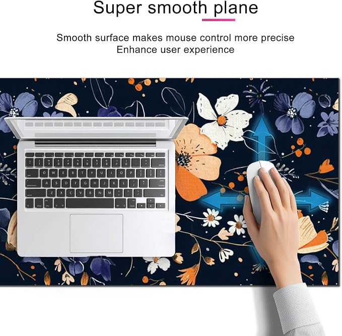 HOMETITUTE Large Mouse Pad 31.5 x 11.8 Inch Dark Floral Desk Mat Extended Keyboard Mousepad Non Slip Waterproof Desk Pad with Orange White Purple Flowers for Home Office Gaming