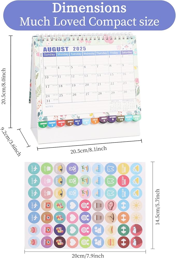 MultiBey Desk Calendar 2025-2026, 18 Months Calendar from July. 2025 to Dec. 2026, 8" x 8" Standing Flip Desk Calendar Floral with Thick Paper, Includes Stickers