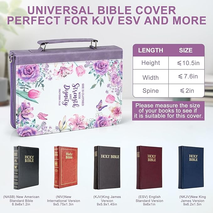 Bible Cover Case for Women PU Leather Bible Bag, Portable Holder Carrying Case with Study Supplies Storage, Christian Church Bag, Bible Journaling Kit Christian Gifts for Women and Girl (Purple)