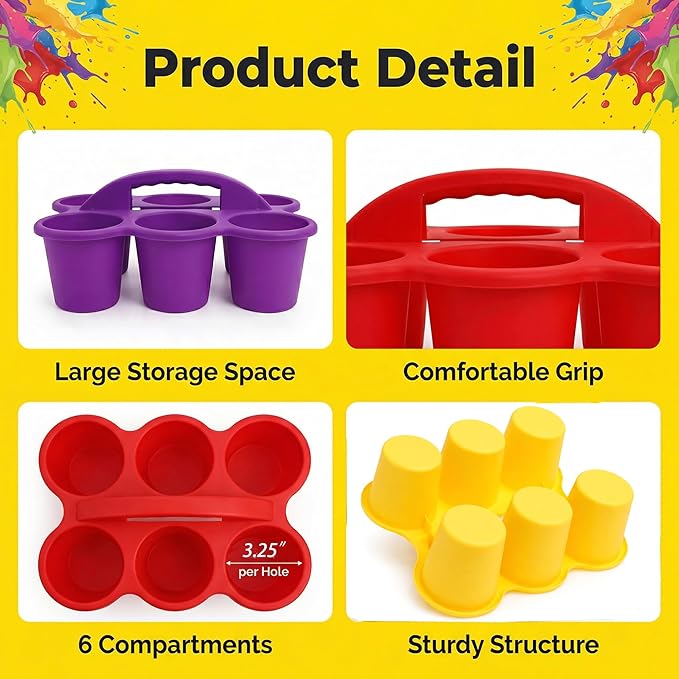 TOPZEA 3 Pack Classroom Caddy Organizer with Handle, 6 Compartments Plastic Table Caddy Drink Cups Holder Caddies Desk Organizer Basket for School & Art Supplies, Pencil, Crayon, Crafts, Home Office