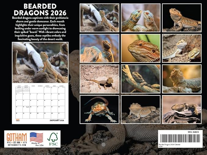 Bearded Dragon Calendar 2026 Monthly Wall Calender 12 Month | American Made In The USA
