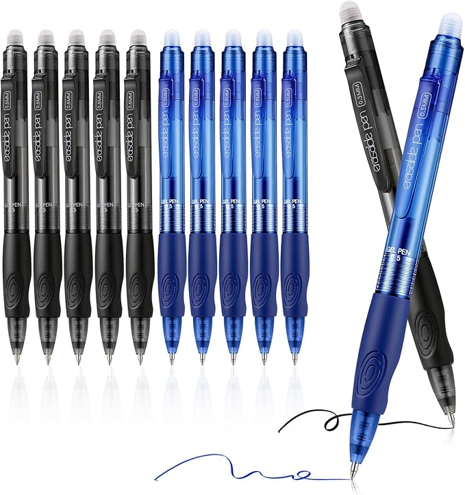 EUSOAR Erasable Gel Pens, 12 Pack (6 Black & 6 Blue) Erasable Pen 0.5mm Comfortable Grip, Dry Erase Pens Clicker Fine Point for Office Planner Scheduling Appointments Sketching