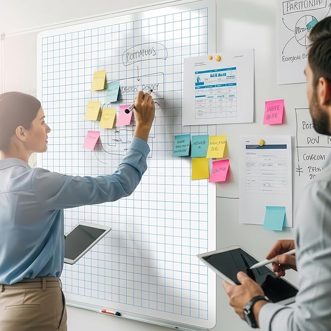 Lincia 25 Sheets Double-Sided Dry-Erase Poster Board Sheets: 1" Grid, 24" x 36" Large Whiteboard Paper Rollable for Classroom, Teachers, Office Presentations