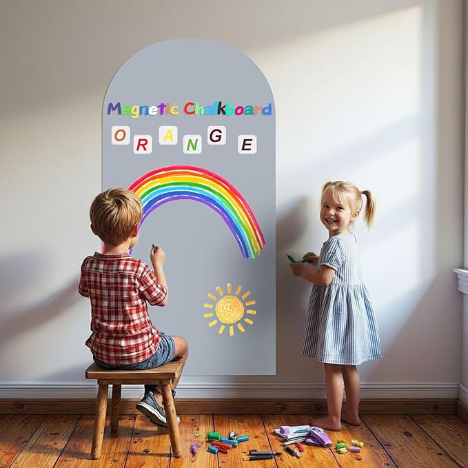 Magnetic Arch Wall Decal for Kids,Upgraded Thickened Magnetic Chalkboard for Most Wall,Suitable for Home Decoration Wallpaper and Children's Game Room (Grey, 18" W x 40" H)
