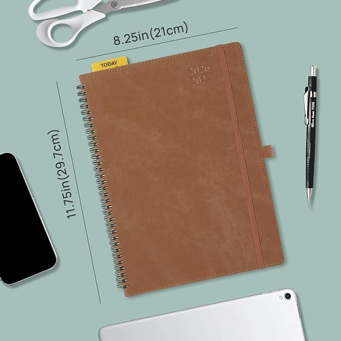 POPRUN 2026-2027 Monthly Planner, Large Size 8.25" x 11.75", from April 2026 to July 2027, 16-Month Soft Cover Calendar Book, Appointment Book with Monthly Tabs, Notes Pages, Wirebound - Olive Green