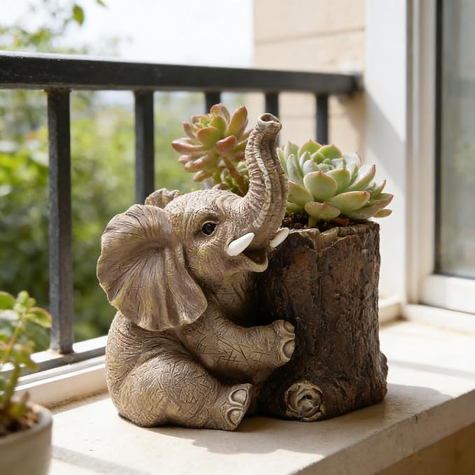 Hodao Resin Elephant Pen Holder, Cute Elephant Desk Organizer, Creative Animal Pen Cup for Office Desk Decor, Graduation Present, Gifts for Teacher Women Men Elephant Lovers