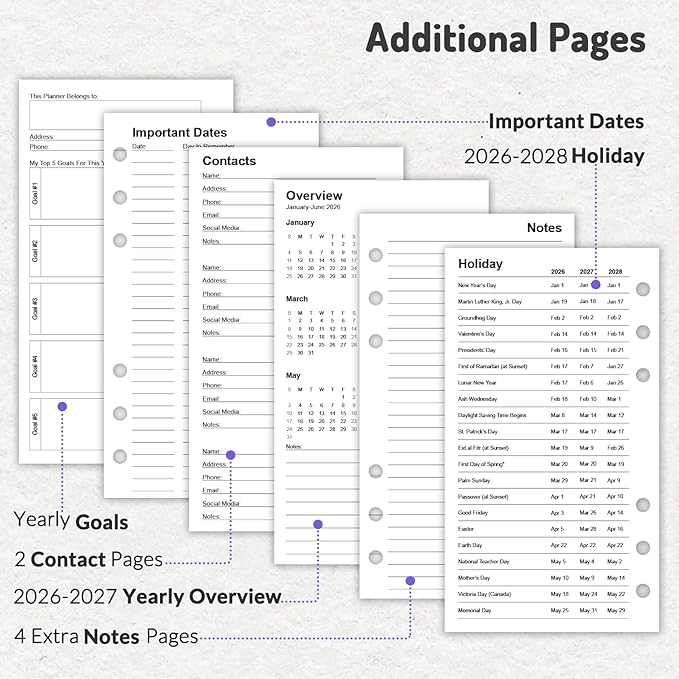 2026 Weekly & Monthly Planner Refills for A6 6-Ring Binders, Jan 2026 - Dec 2026, Forvencer 6-Hole Punched Planner Inserts with Colorful Monthly Tabs, Pocket Calendar Organizers, 3-3/4" x 6-3/4"