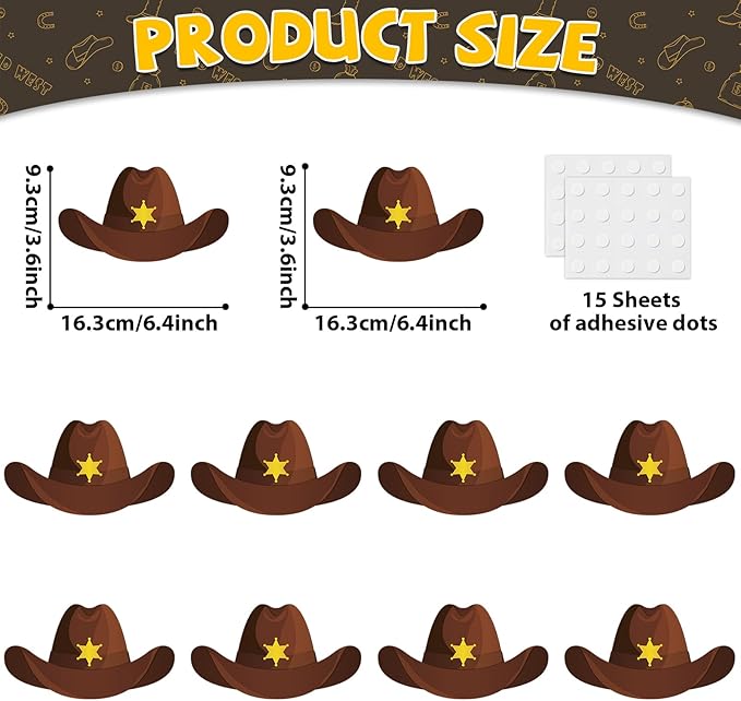 160Pcs Western Cowboy Hat Cutouts West Themed Cowgirl Bulletin Board Decorations Rodeo Party Paper Cut-Outs Classroom Decor for DIY Craft Photo Wall Back to School Kindergarten Party Favor Supplies
