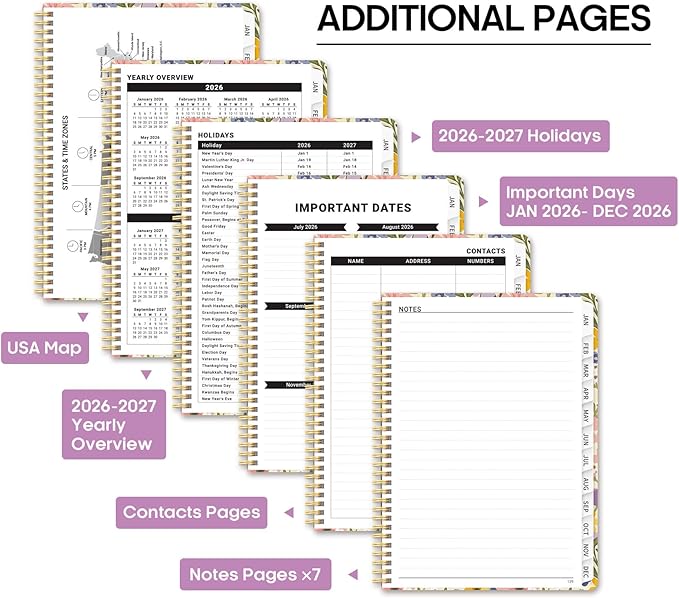 2026 Planner, Weekly and Monthly Calendar Planner Book, January 2026 - December 2026, Hardcover Spiral Planner with Monthly Tabs, Notes Pages, Perfect for Women & Men, A4 (8.5" x 11") - FLoral